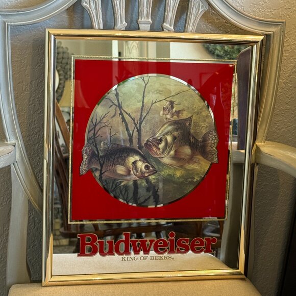 Vintage 1992 Budweiser Advertising Store Display Mirror Crappie Bass Fishing. - Picture 6 of 13